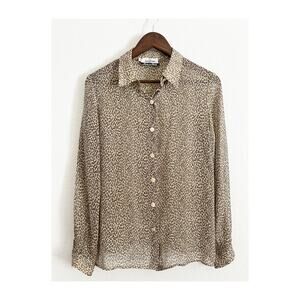 Valentino Vintage Silk Chiffon Sheer Button Down Blouse Cheetah 6/ Small